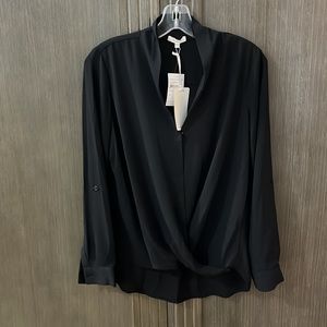 Pleione Twist Front Black Blouse Size Small, NWT